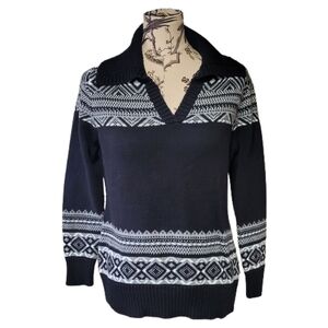 Liz Claiborne Petite Large Cotton Pullover Sweater V Neck Crew Black